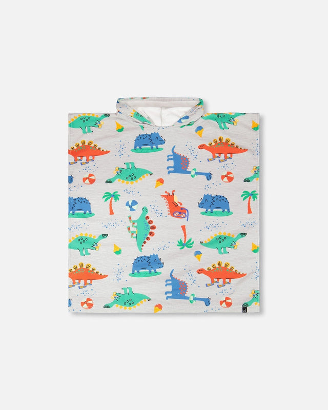 Hooded Beach Towel Grey Baby Dinosaur Print-0