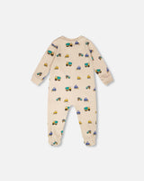 Organic Cotton Baby One-Piece Pyjama Beige Truck Print-1