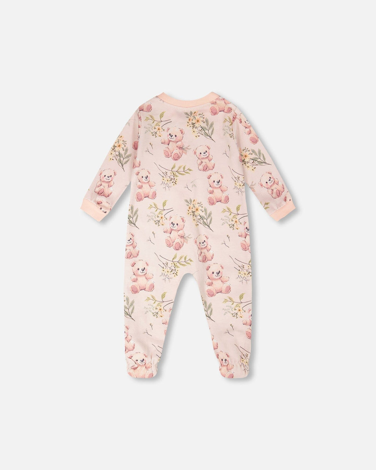 Organic Cotton Baby One-Piece Pyjama Pale Pink Bear Print-1
