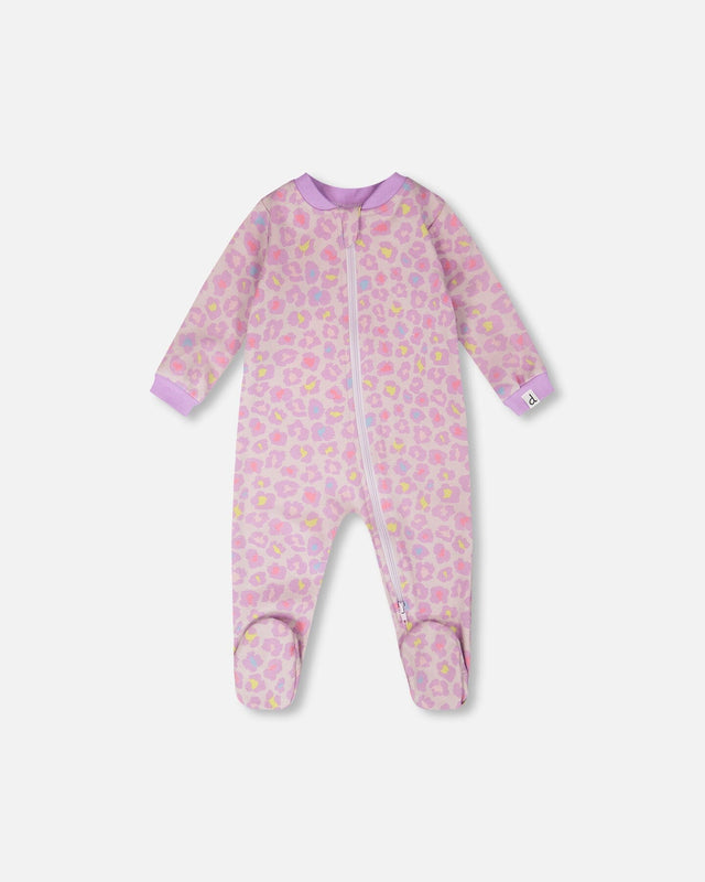 Organic Cotton Baby One-Piece Pyjama Purple Animal Print-0