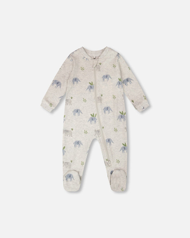 Organic Cotton Baby One-Piece Pyjama Grey Elephant Print-0