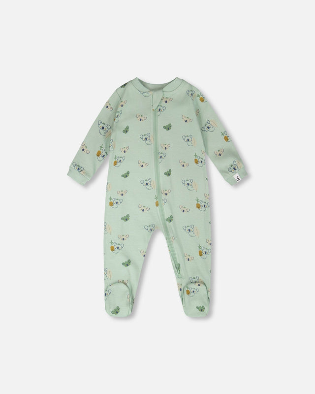 Organic Cotton Baby One-Piece Pyjama Green Koala Print-0