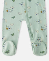 Organic Cotton Baby One-Piece Pyjama Green Koala Print-2