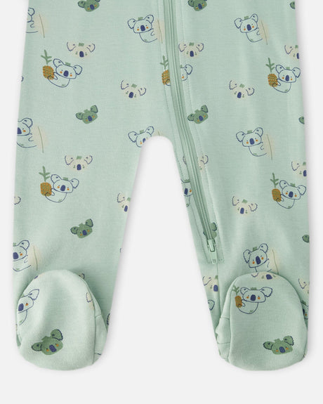 Organic Cotton Baby One-Piece Pyjama Green Koala Print-2