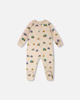 Organic Cotton Baby One-Piece Pyjama Beige Truck Print-0