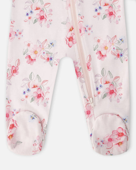 Organic Cotton Baby One-Piece Pyjama Pink Flower Print-2