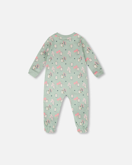 Organic Cotton Baby One-Piece Pyjama Blue Kitten Print-1
