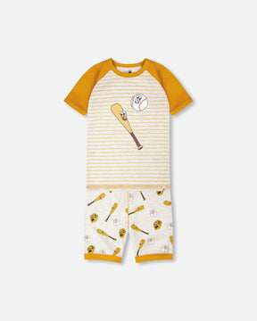 Organic Cotton Two-Piece Pyjama Set Grey Mix Baseball Print-0