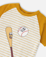 Organic Cotton Two-Piece Pyjama Set Grey Mix Baseball Print-3