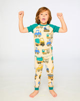 Organic Cotton Two-Piece Pyjama Set Beige Truck Print-1