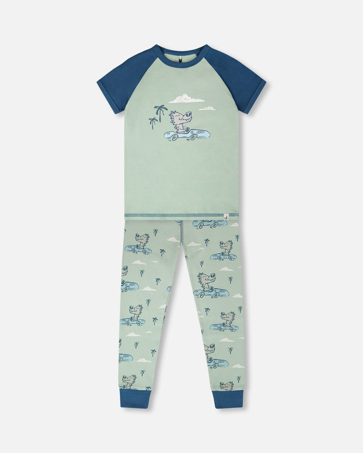 Organic Cotton Two-Piece Pyjama Set Green Crocodile Print-0