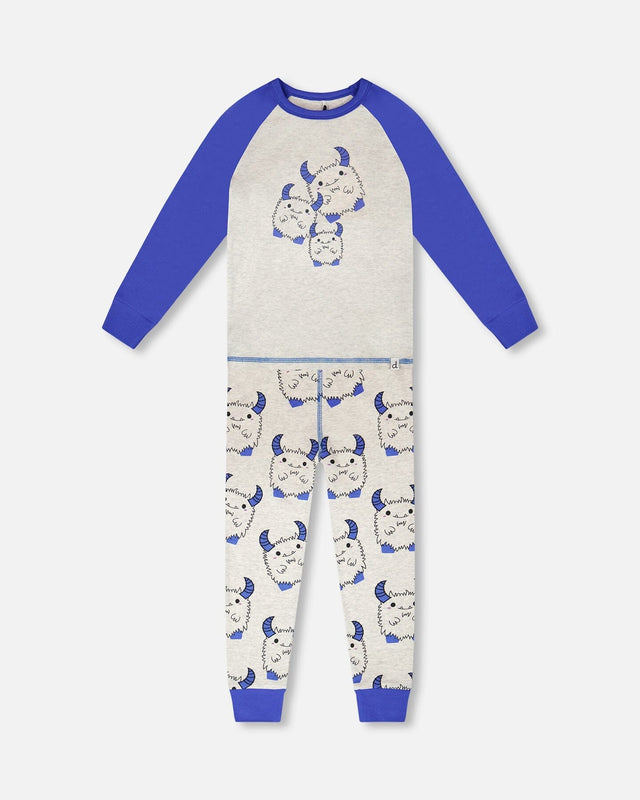 Organic Cotton Two-Piece Pyjama Set Grey Mix Monster Print-0