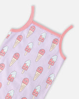 Organic Cotton Two-Piece Pyjama Set Lilac Printed Ice Creams-3