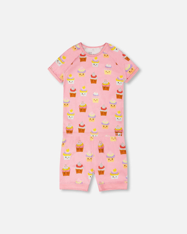 Organic Cotton Two-Piece Pyjama Set Pink Cupcake Print-0