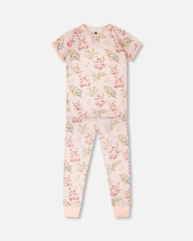 Organic Cotton Two-Piece Pyjama Set Pale Pink Bear Print-0