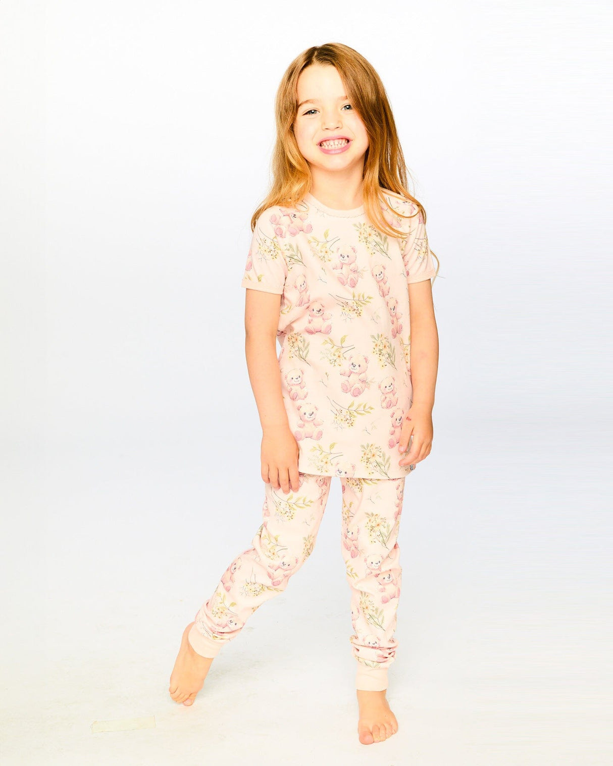 Organic Cotton Two-Piece Pyjama Set Pale Pink Bear Print-1