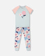 Organic Cotton Two-Piece Pyjama Set Blue Smiling Flower Print-0