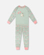 Organic Cotton Two-Piece Pyjama Set Green Kitten Print-0