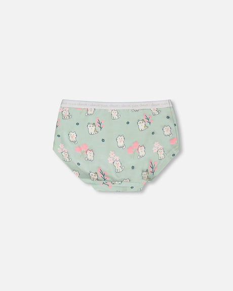 Organic Cotton Boyshort Panty Green Kitten Print-1