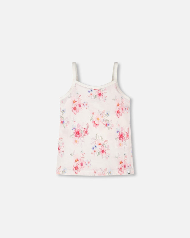 Organic Cotton Tank Underwear Pink Printed Flowers-0