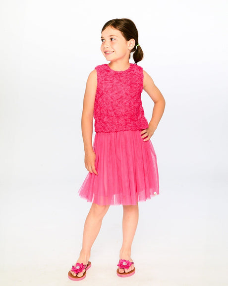 Sleeveless Textured Rosette Dress Pink-1