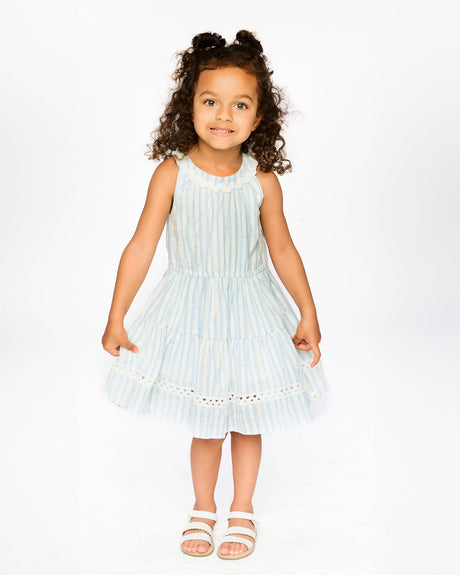 Multi-Tiered Dress White And Blue Stripes-1
