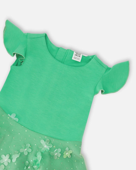 Bi-Material Dress Bright Mint Green-3