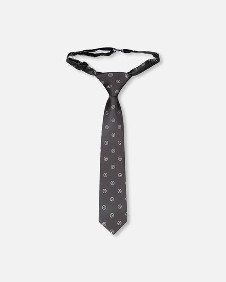 Neck Tie Black Printed Smiles-0