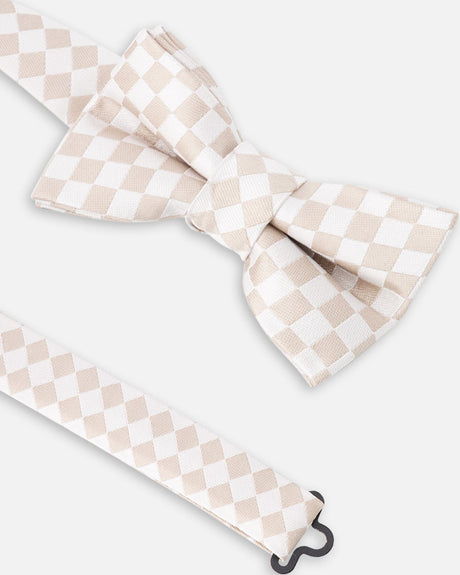 Bow Tie White And Sand Check-1