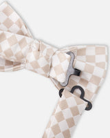 Bow Tie White And Sand Check-2