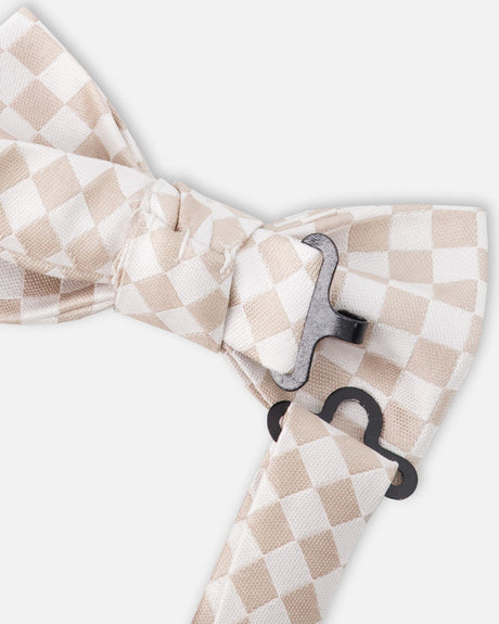 Bow Tie White And Sand Check-2