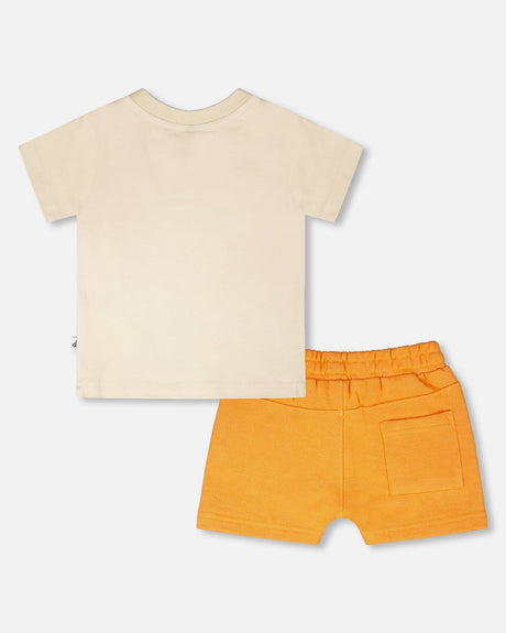 Organic Cotton T-Shirt And Short Set Beige And Orange-1
