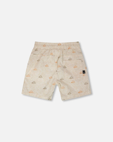 Poplin Shorts Beige Safari Print-2