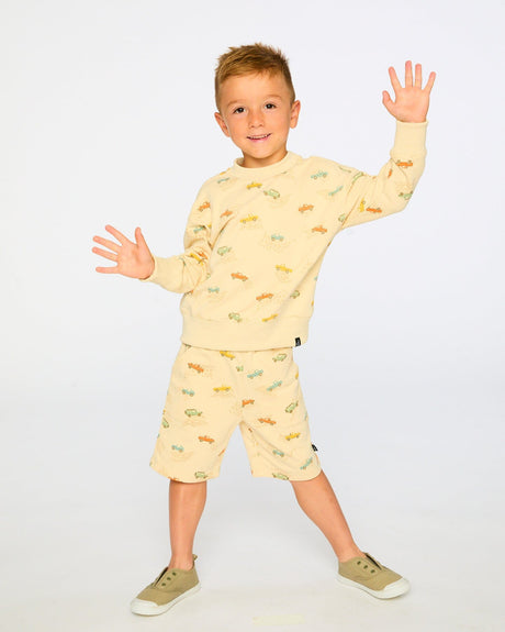 French Terry Shorts Beige Jeep Print-2