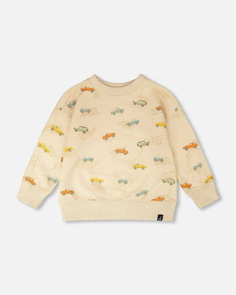 French Terry Sweatshirt Beige Jeep Print-0