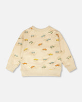 French Terry Sweatshirt Beige Jeep Print-3