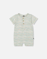 Organic Cotton Romper White Printed Mint Green Lines-0