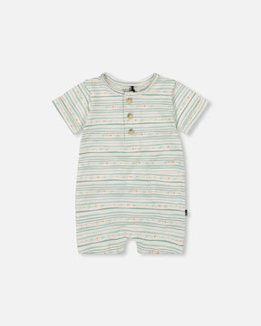 Organic Cotton Romper White Printed Mint Green Lines-0