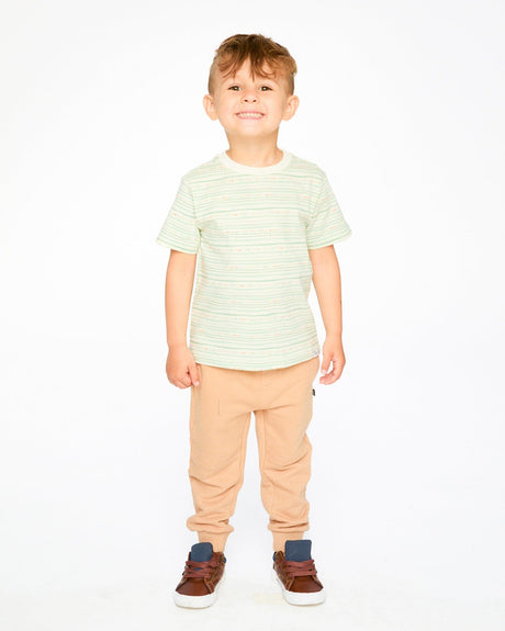 Organic Cotton T-Shirt White Printed Mint Green Lines-1