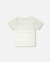 Organic Cotton T-Shirt White Printed Mint Green Lines-2