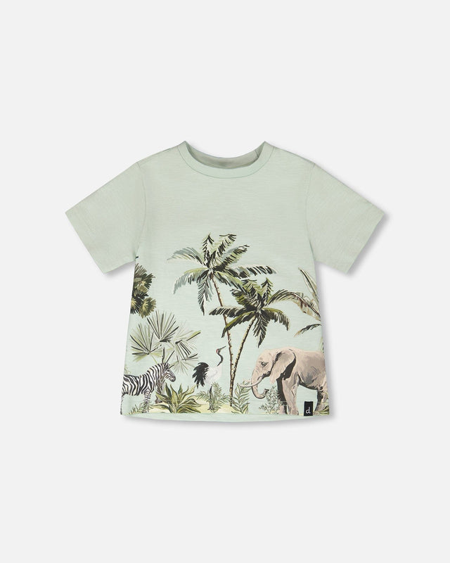 Organic Cotton T-Shirt Mint Green Safari Print-0