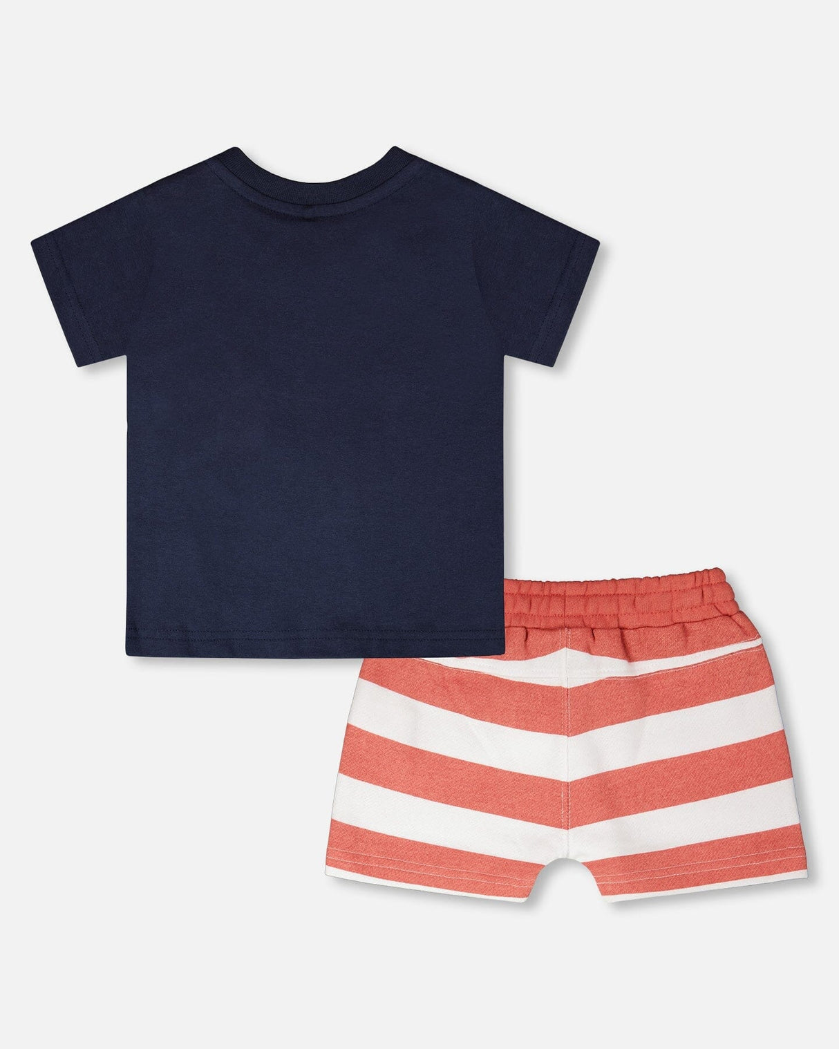 Organic Cotton T-Shirt And Short Set Blue And Brick Stripes-1
