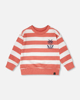 French Terry Sweatshirt Brick And White Stripes-0