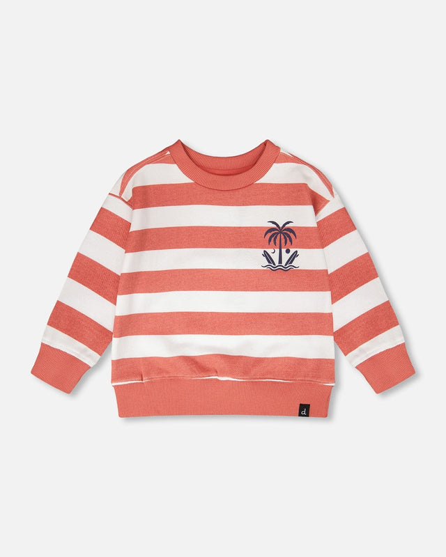 French Terry Sweatshirt Brick And White Stripes-0
