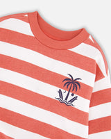 French Terry Sweatshirt Brick And White Stripes-4