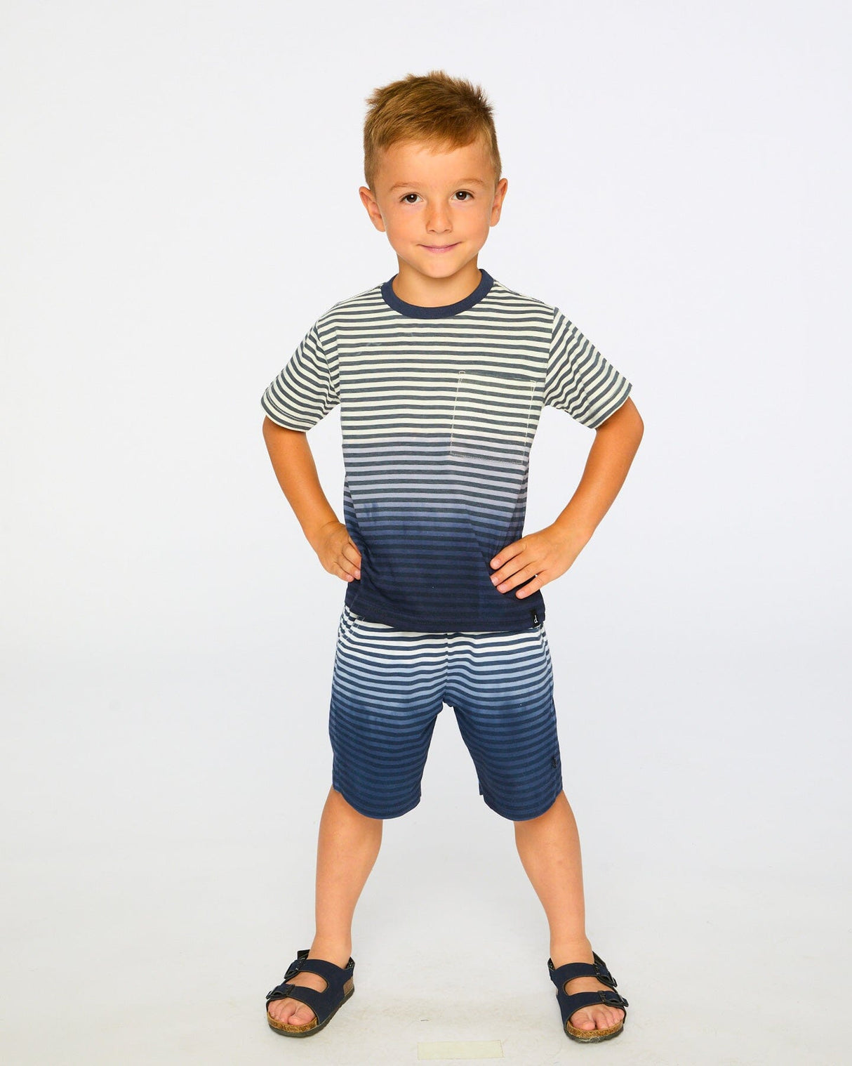 Organic Cotton Short Sleeve T-Shirt Blue Gradient Stripes-3