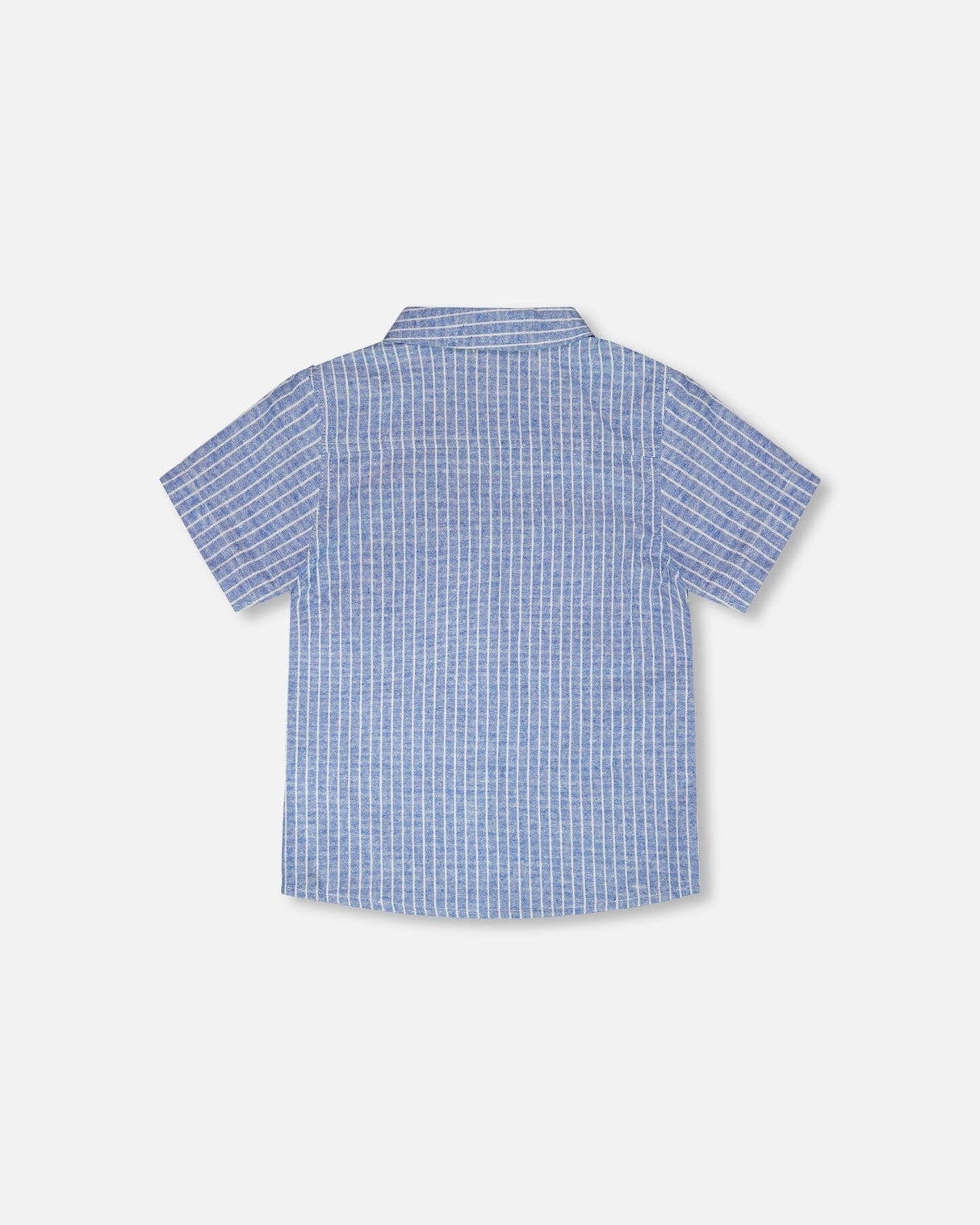 Printed Chambray Short-Sleeve Shirt Blue Denim Stripes-2