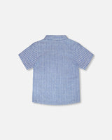 Printed Chambray Short-Sleeve Shirt Blue Denim Stripes-2