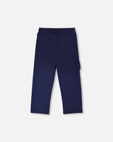 French Terry Sweatpants With Cargo Pocket Dark Blue-1