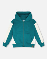 Hooded French Terry Cardigan Dark Turquoise-0